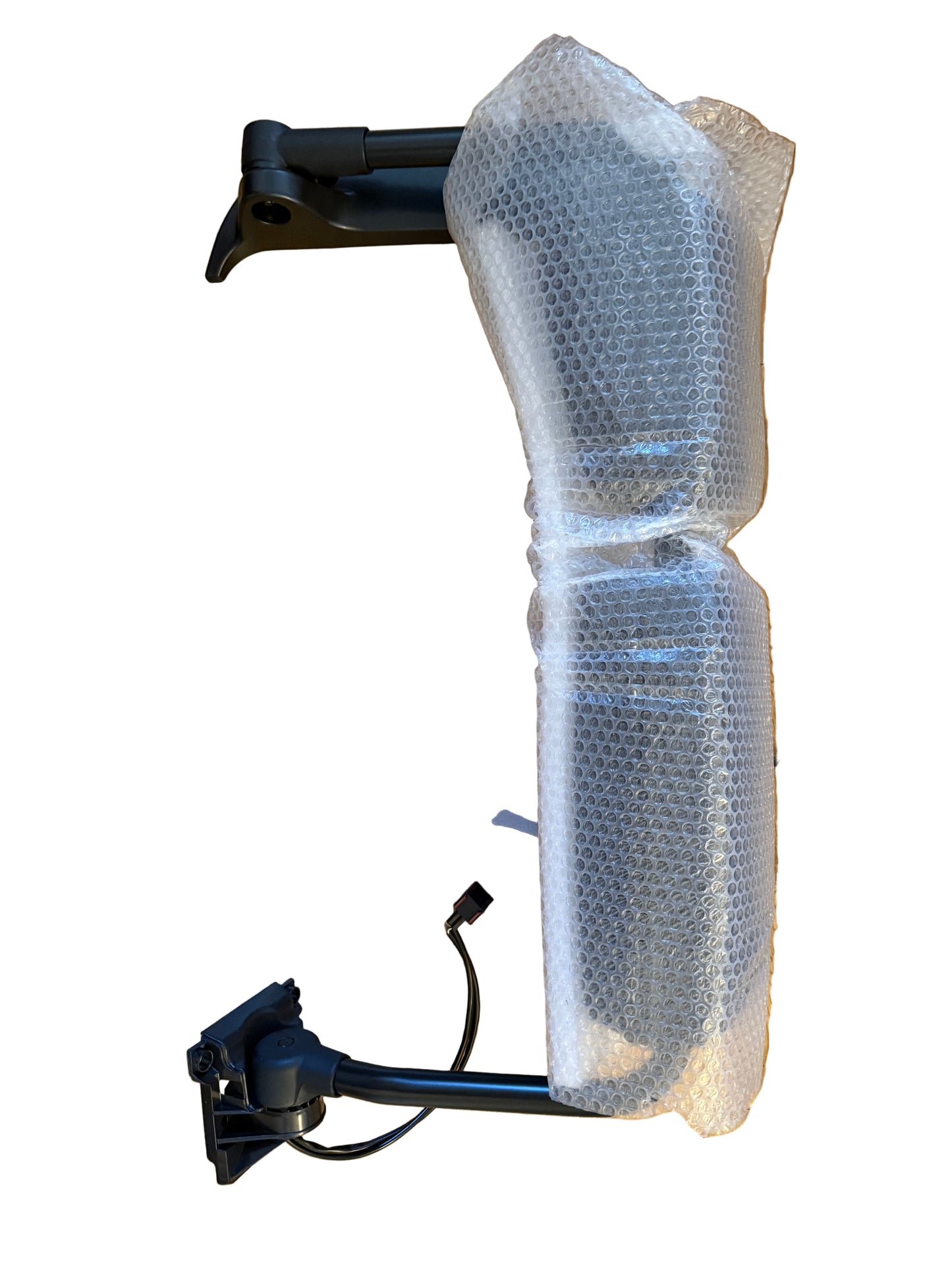 Rear view, long arm mirror arm, fully assembled mirrors on arm, heated, electrical adjusting (wide angle mirror adjusts manually), with temperature senor and door cover, LH, RHD, fitting DAF LF, Renault Midlum/Premium/Kerax, Volvo FL/FE